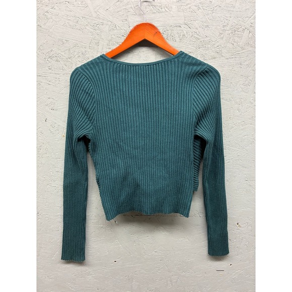Abercrombie & Fitch Ribbed Wrap Crop Sweaters Women's L Mocha Teal Lot of 2 - Picture 7 of 10